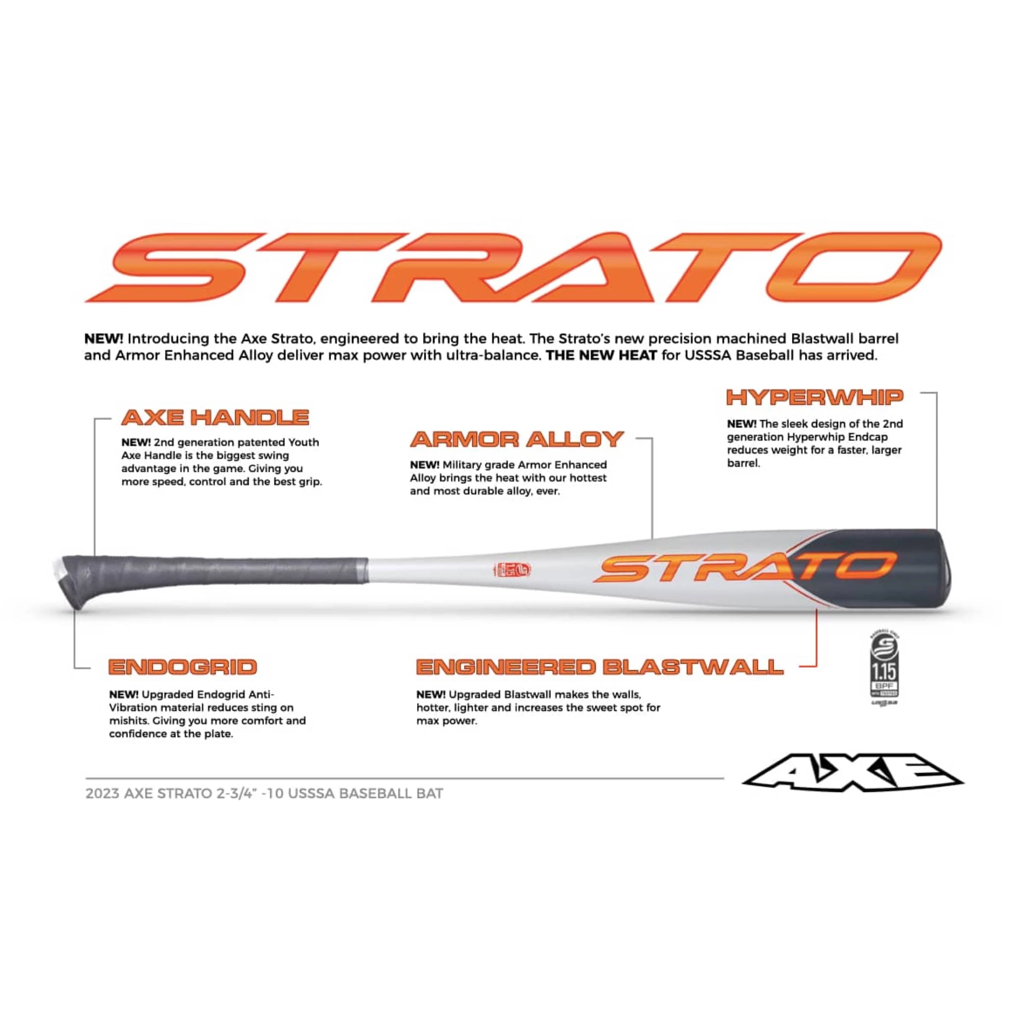 2023 AXE Strato -10 (2 3/4") USSSA Baseball Bat: L143K - Image 3